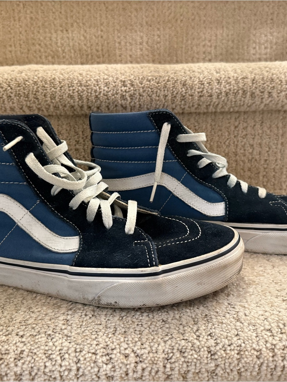 Vans Men’s High-Top Sneakers in Navy and White